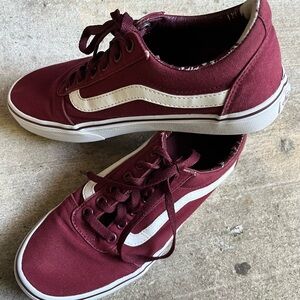 Vans Low-Top Skate Sneakers - Burgundy and White